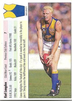 1993 Select AFL #7 Karl Langdon Back